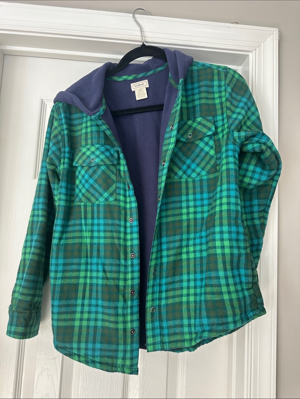 LL Bean flannel fleece lined hooded shirt